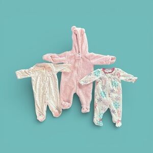 Bundle of 3 Baby Girl 3M 3 Months Carter's Pink and Cream Footies 3-PCS Pajamas